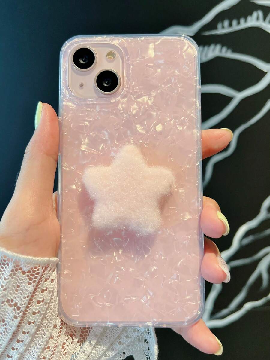 Pink Furry Starry Shell Pattern Phone Case - Multicolor - View 1