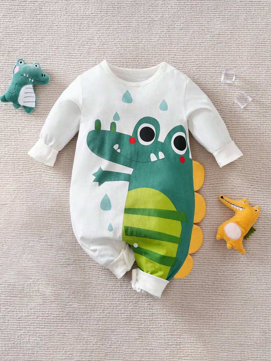 Yierying Mono de bebé niño con bloqueo de color, diseño de cocodrilo lindo de dibujos animados con cuernos, cómodo cuello redondo, primavera/otoño - Multicolor - Ver 1