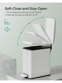 SONGMICS Bathroom Trash Can, 1.3 Gallon Small Trash Bin With Lid, Slim For Small Spaces, Stainless Steel Garbage Can, Soft Close, Black, White,Silver