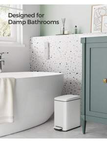 SONGMICS Bathroom Trash Can, 1.3 Gallon Small Trash Bin With Lid, Slim For Small Spaces, Stainless Steel Garbage Can, Soft Close, Black, White,Silver