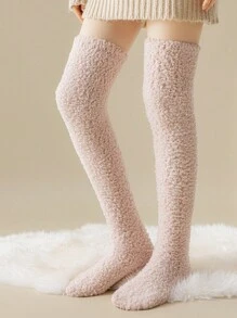 1双女士珊瑚绒过膝袜，加厚柔软舒适，保暖高筒设计，适合冬季居家和日常穿着（多种款式可选），温暖舒适 - 彩色 - 查看 13