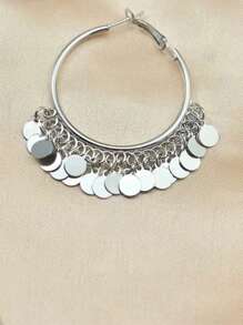 1 对圆盘吊坠耳环时尚几何圆形吊坠大号环形耳环适合女性性感造型