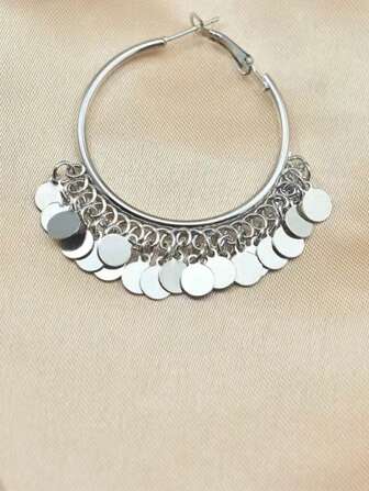 1pair Disc Charm Earrings Fashion Gemetric Round Pendant Large Hoop Earring For Women Sexy Look