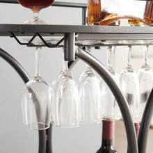 Black 2-Tier Bar Cart, Slide Bar Serving Cart, Retro Style Wine Cart For Kitchen, Beverage Cart With Wine Rack And Glass Holder, Rolling Drink Trolley For Living Room, Dining Room - 1 - Xem 7
