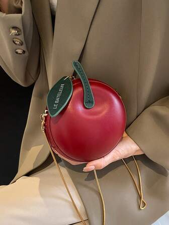 1pc Mini Round Clamshell Women's Apple Purse, Fashionable Crossbody Key & Coin Purse, Suitable For Dating Gift