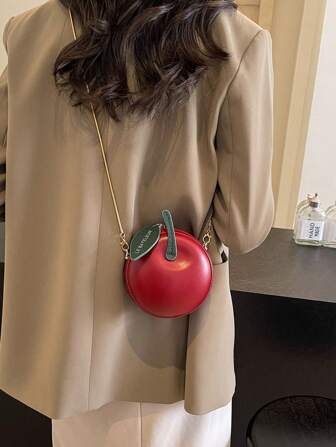 1pc Mini Round Clamshell Women's Apple Purse, Fashionable Crossbody Key & Coin Purse, Suitable For Dating Gift