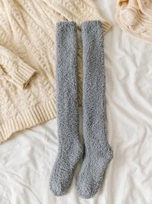 1双女士珊瑚绒过膝袜，加厚柔软舒适，保暖高筒设计，适合冬季居家和日常穿着（多种款式可选），温暖舒适 - 彩色 - 查看 10