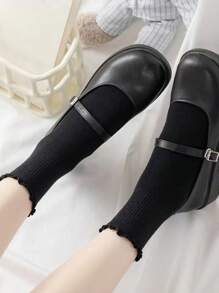 10 双女式白色荷叶边休闲中筒袜，秋季 - 白色 - 查看 4