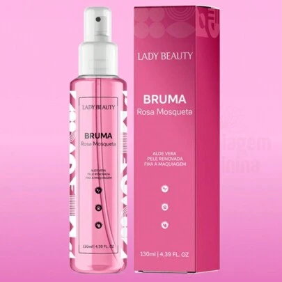 Bruma Fixadora De Maquiagem Rosa Mosqueta Refrescante com Ácido Hialurônico Lady Beauty 130 ml