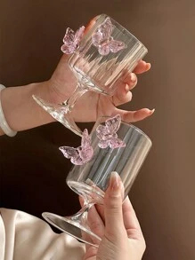 1pc Butterfly Stem Champagne Glass, Cocktail Wine Glass, High Borosilicate Glass Cup, Suitable For Dessert Shop, Home, Office, Gifts