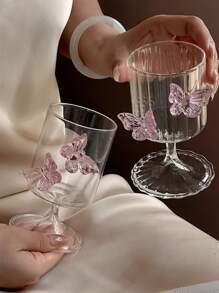 1pc Butterfly Stem Champagne Glass, Cocktail Wine Glass, High Borosilicate Glass Cup, Suitable For Dessert Shop, Home, Office, Gifts