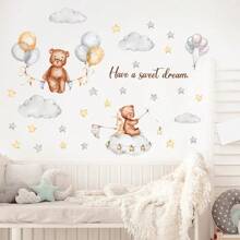 Cartoon Goodnight Little Bear, Moon Cloud Star Decoration Wall Sticker, Bedroom Children's Room Living Room Background Wall Decoration Wallpaperbaby Shower Family Decorations Gifts