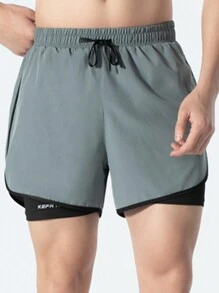 2 件女式夏季运动健身短裤 - 内置防光跑步短裤 - 适合瑜伽、骑行、训练、健身和跑步女式平角短裤 - 灰色 - 查看 2