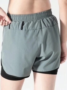 2 件女式夏季运动健身短裤 - 内置防光跑步短裤 - 适合瑜伽、骑行、训练、健身和跑步女式平角短裤 - 灰色 - 查看 4