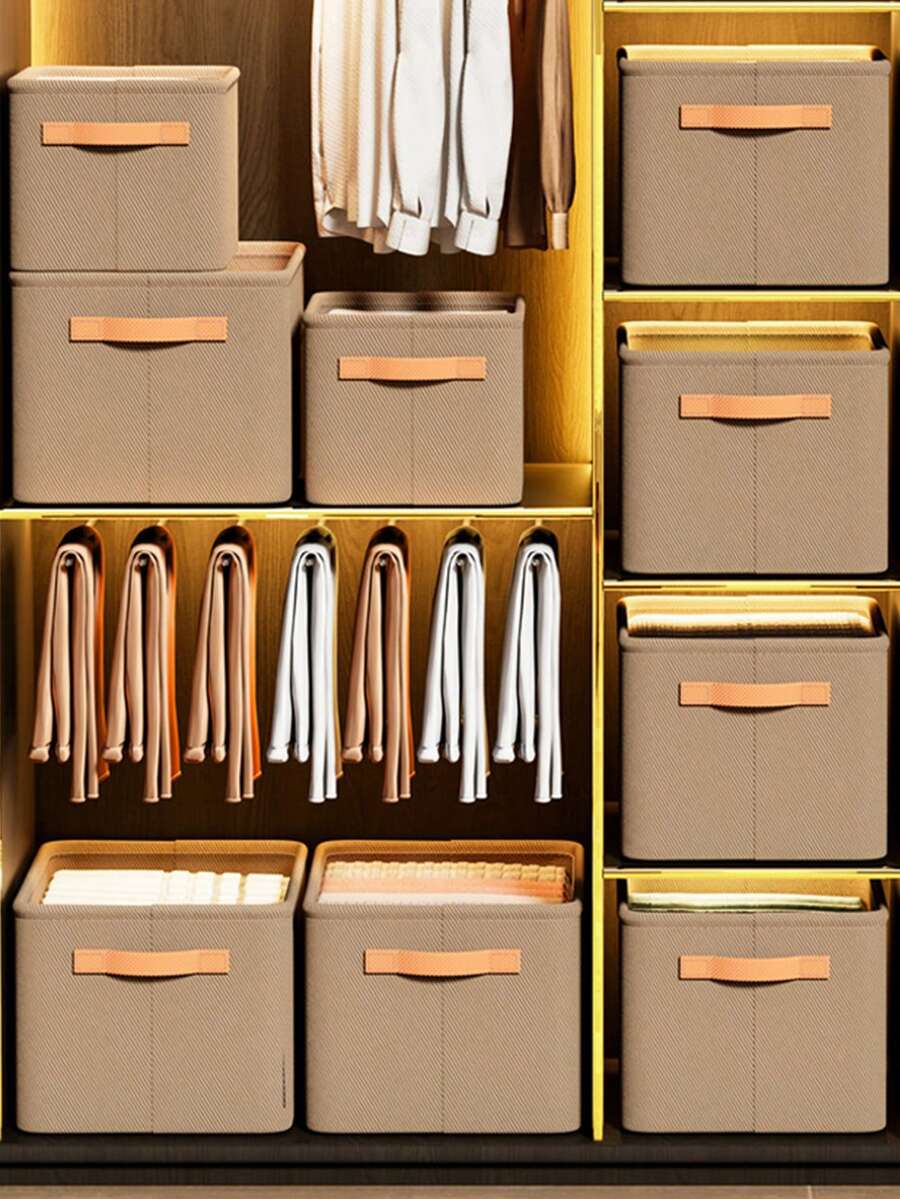 Thickened Fabric Underwire Storage Box, Home Foldable Fabric Bedroom Desk Wardrobe Clothes Storage Organizer - Multicolor - View 1