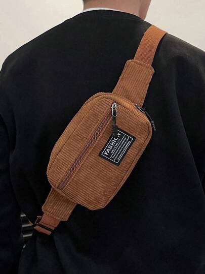 1 pièce Sac banane minimaliste de couleur unie en velours côtelé pour homme, , de sport. Idéal pour les étudiants, les trajets, l'école. Cadeau pour les hommes, sac de voyage, sac de poitrine, sac vintage, sac pour l'été, sac de rentrée scolaire.