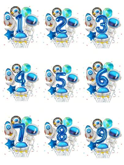 Set de 8 globos de lámina de aluminio con temática espacial para decoración de fiesta de cumpleaños de astronautas, cohetes, naves espaciales y Tierra, Navidad