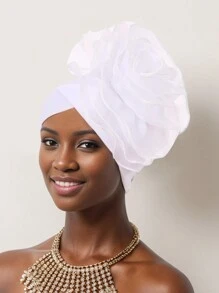 1pc Ladies' New European And American Fashion Comfortable & Elegant Large Flower Statement Cap With Heavy Work, Wrapped Headscarf/African Turban Hat Valentine's Day Valentines Sleep Bonnet - Organza Big Flower - View 10