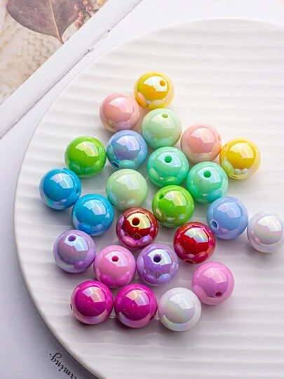 16mm Multicolored New Style Acrylic UV Coated DIY Beads With Solid Color Straight Hole, For Jewelry Making, Mobile Phone Chains, Car Pendants