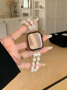 1 Dây đeo đồng hồ bằng kim loại vàng hồng sang trọng có thể điều chỉnh bằng ngọc trai đôi dành cho nữ, kích thước 38/40/41/44/45/49/42/46mm dành cho Apple Watch S11/SE3/Ultra3/Ultra/SE/SE2/10/9/8/7/6/5/4/3/2/1 - Dây chuyền vàng hồng trắng - Xem 6