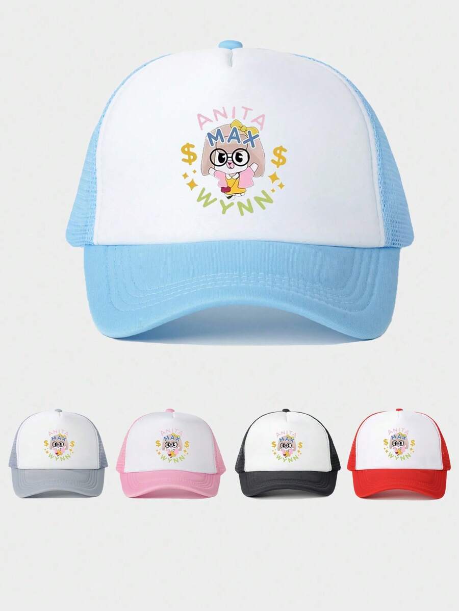 1 件印花“ANITA MAX WYNN”拼色网眼帽，户外休闲帽，适合旅行海滩度假，男女通用时尚 Y2K 风格太阳帽 - 印刷 - 查看 1