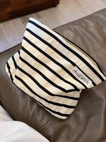 1PC Two Tone Striped Handbag, Simple Striped Travel Storage Bag, Striped Cosmetics Wallet, Large Capacity Striped Travel Makeup Bag: Perfect For Outdoor Beauty. For Fall Home Decor For Travel Storage Bag, Makeup Bag, Vacation And Festival Halloween Christmas Multifunctional Use, Boho Vibes, For Holiday Beach, Bathroom Collection, Bedroom Collection, Large Capacity - Black Rice Stripes - View 5