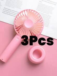 3 Pcs Mini Ventilador Pilha 3 Velocidades Recarregável Usb Led Portátil - Rosa chiclete - Visão 1
