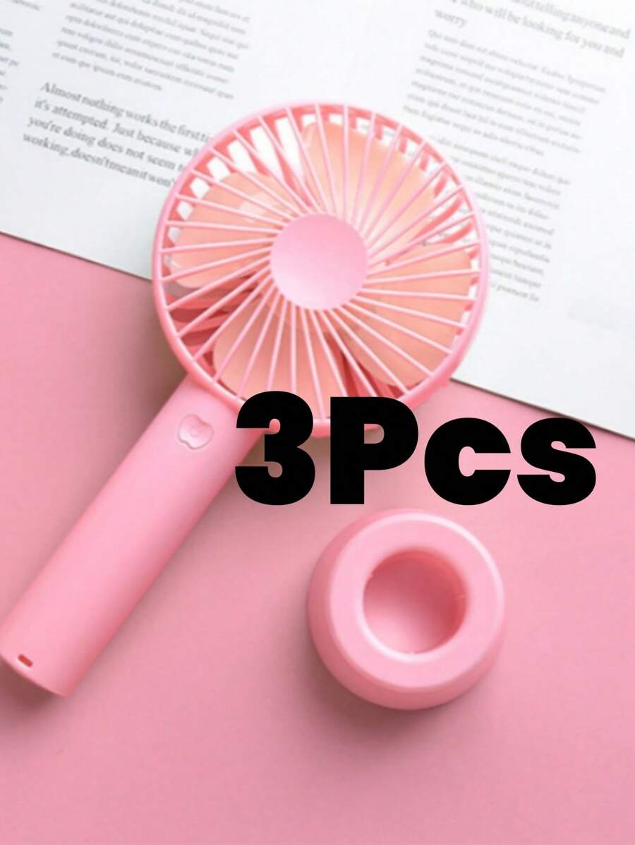 3 Pcs Mini Ventilador Pilha 3 Velocidades Recarregável Usb Led Portátil - Rosa chiclete - Visão 1