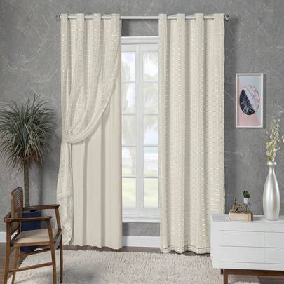 Cortina Blackout PVC com Voil Xadrez Diversos Tamanhos e Cores, Envio Imediato