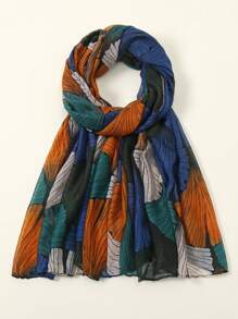1pc Lightweight Balinese Linen Scarf With Leaf Print, Ideal For Beach Winter Fall - Multicolor - View 6