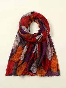1pc Lightweight Balinese Linen Scarf With Leaf Print, Ideal For Beach Winter Fall - Multicolor - View 7