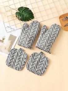 4PCS Heat Resistant Kitchen Baking Oven Gloves For Home, Microwave, BBQ With Hot Pads And Cooking Mitts - Black - View 4