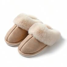 Women's New Simple Fashion Solid Color Home Slippers, Flat Anti-Skid Unisex Imitation Rabbit Fur Men's And Women's Slippers