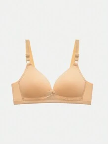 孕妇纯色前扣式哺乳胸罩，配有可调节肩带 - 杏色 - 查看 6