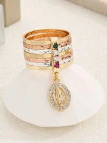 1 pieza Anillo de la Santa María tricolor con siete círculos, adecuado para uso diario y de fiesta para mujeres, regalo ideal para amigas y mejores amigas