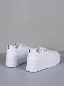 Outdoor Round Toe Elastic Casual Thick Sole  White Sneakers - White - View 4