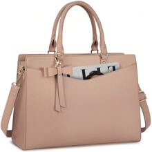 Laptop Bag For Women 15.6 Inch Leather Tote Bag Professional Business Office Work Bag Waterproof Briefcase Computer Tote Bag Large Capacity Lightweight Handbag Shoulder Bag - 卡其色 - 查看 1