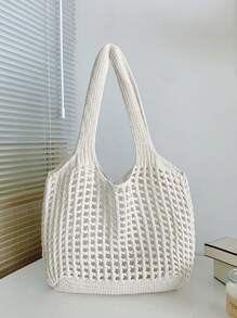 Bolso de compras tejido de gran capacidad, estilo minimalista y casual para mujeres, con diseño calado. Regalo del Día de la Madre para mamá. Bolso de gran capacidad para viajes, escuela, adolescentes, universitarias, vacaciones, playa. Bolso de hombro, bolso de mano, bolso escolar, portátil, plegable, casual, adecuado para adolescentes, mujeres, estudiantes universitarias, maestras, principiantes y trabajadores de oficina.