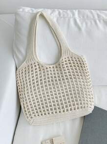 Bolso de compras tejido de gran capacidad, estilo minimalista y casual para mujeres, con diseño calado. Regalo del Día de la Madre para mamá. Bolso de gran capacidad para viajes, escuela, adolescentes, universitarias, vacaciones, playa. Bolso de hombro, bolso de mano, bolso escolar, portátil, plegable, casual, adecuado para adolescentes, mujeres, estudiantes universitarias, maestras, principiantes y trabajadores de oficina.