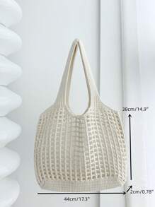 Bolso de compras tejido de gran capacidad, estilo minimalista y casual para mujeres, con diseño calado. Regalo del Día de la Madre para mamá. Bolso de gran capacidad para viajes, escuela, adolescentes, universitarias, vacaciones, playa. Bolso de hombro, bolso de mano, bolso escolar, portátil, plegable, casual, adecuado para adolescentes, mujeres, estudiantes universitarias, maestras, principiantes y trabajadores de oficina.