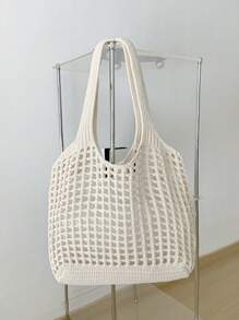 Bolso de compras tejido de gran capacidad, estilo minimalista y casual para mujeres, con diseño calado. Regalo del Día de la Madre para mamá. Bolso de gran capacidad para viajes, escuela, adolescentes, universitarias, vacaciones, playa. Bolso de hombro, bolso de mano, bolso escolar, portátil, plegable, casual, adecuado para adolescentes, mujeres, estudiantes universitarias, maestras, principiantes y trabajadores de oficina.