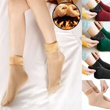 1對女士保暖袜，加厚雪地袜，適用於秋冬季節，抗寒家居地板袜，保暖純色女式家居襪，冬季舒適中筒襪 - 彩色 - 查看 1