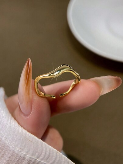 Anillo de apertura de onda 1 pieza S925 de plata esterlina, anillos casuales simples para mujeres de alta calidad, joyas para mujeres para uso diario y regalos