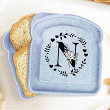 1入組手提三明治盒吐司便當，可重複使用的學生食品容器，零食盒創意26個首字母三明治盒，辦公室工作者便當盒