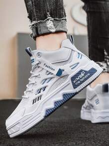 High Top Men's Shoes, Sports And Leisure Mesh Panel Shoes, Men's Mid Top High Rise Small White Shoes