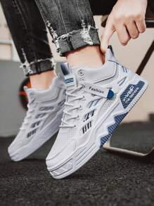 High Top Men's Shoes, Sports And Leisure Mesh Panel Shoes, Men's Mid Top High Rise Small White Shoes