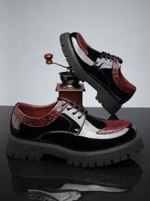 Men's High-End British Style Leather Shoes With Increased Height, Thick Sole, Shiny Surface, Slip-On Casual Loafers