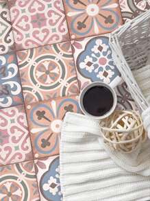 1set/12pcs Modern And High-End Style Home Decorative Self-Adhesive Removable Back Adhesive Matte Floor Tile Stickers For Wall, Bathroom And PVC Kitchen Tile, 5.91*5.91 Inch - Multicolor - View 5