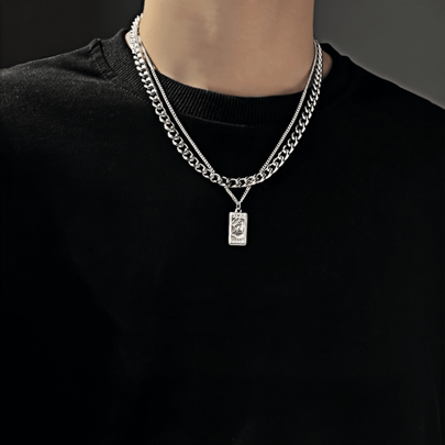 1pc Stainless Steel Double Chain - Unique Double Layered Necklace, Ideal Gift For Your Couple - Stylish Accessory In Hip-Hop Style For Boy's Party & Daily Wear Fathers Day Gift School Halloween Accessories Punk Streetwear Accessories Jeans Accessories