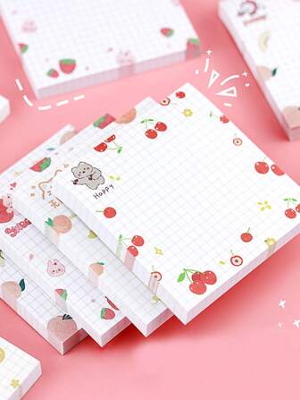 80 Pieces/Set Of Fruit Plaid Sticky Notes. Sticky Notes Back To School.School SuppliesStrawberry/Cherry/Orange/Daily To-Do Memo Notepad Paper, Suitable For Office/Student/Teacher/School Carrying Record, Handy Small Book With Sticky